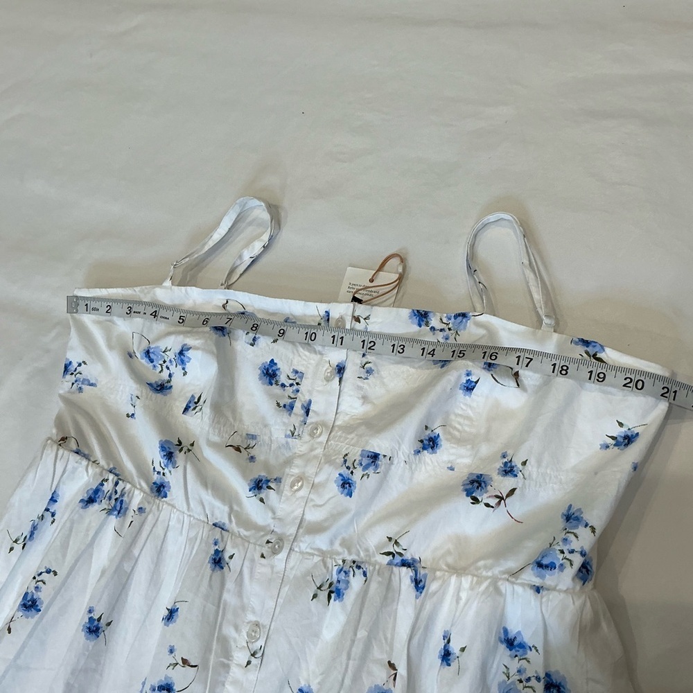 Quince White Midi Sundress with Blue Floral Print Organic Cotton - Picture 12 of 16